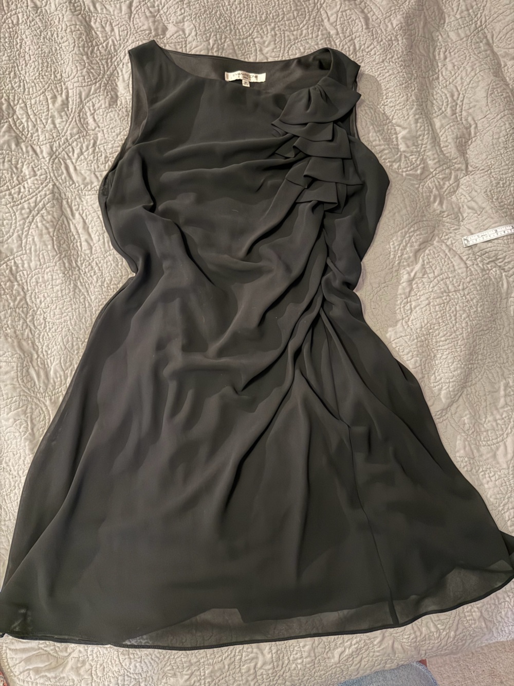 Evan Picone Black chiffon Ruffle-Accent Sleeveless Dress
